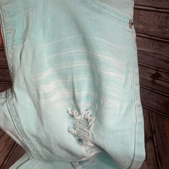 WET SEAL Women's Size Small Aqua Distressed Jegging Denim Jeans Skinny - Picture 4 of 6